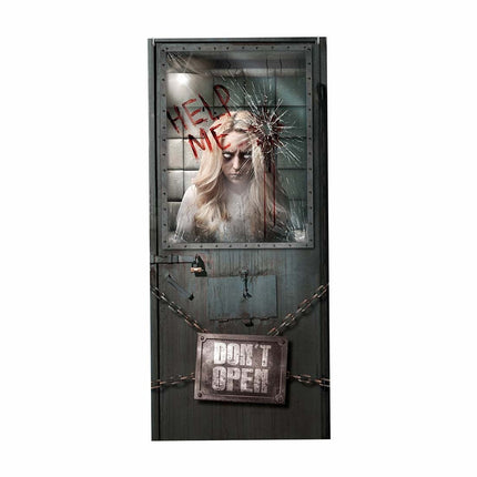 Halloween Deurposter Psychiatrisch 120cm x 79cm van Fiestas Guirca koop je bij Partywinkel