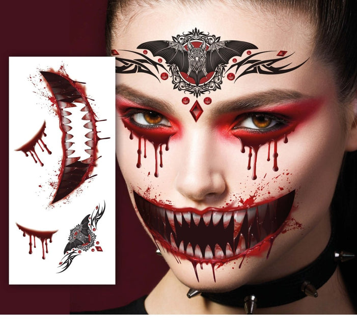 Halloween Gezicht Stickers Vampier 30cm - Partywinkel - 8434077157244