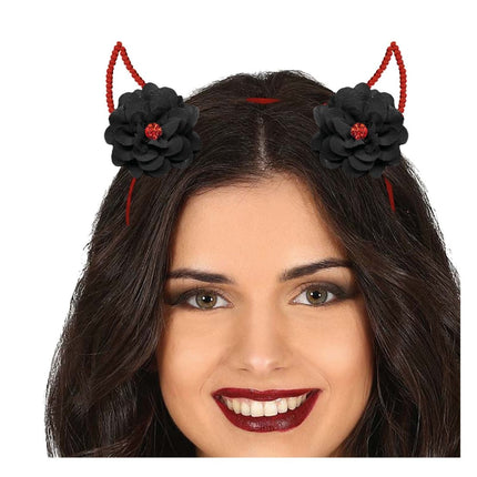 Halloween Haarband Duivel Met Bloemen - Partywinkel - 8434077268797