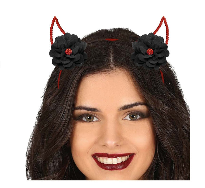 Halloween Haarband Duivel Met Bloemen - Partywinkel - 8434077268797