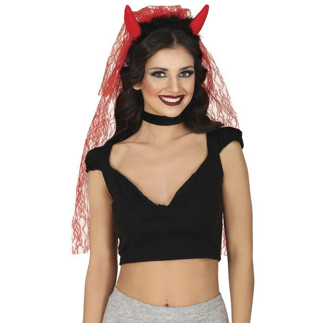 Halloween Haarband Duivel Met Sluier - Partywinkel - 8434077249161