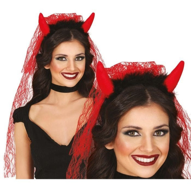 Halloween Haarband Duivel Met Sluier - Partywinkel - 8434077249161