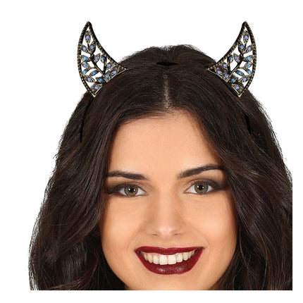 Halloween Haarband Duivel Met Strass Stenen - Partywinkel - 8434077268810