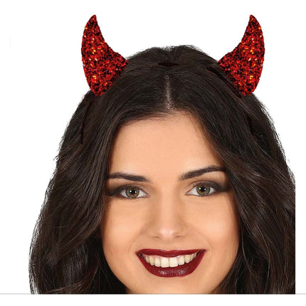 Halloween Haarband Rood Duivel Glitter - Partywinkel - 8434077268803