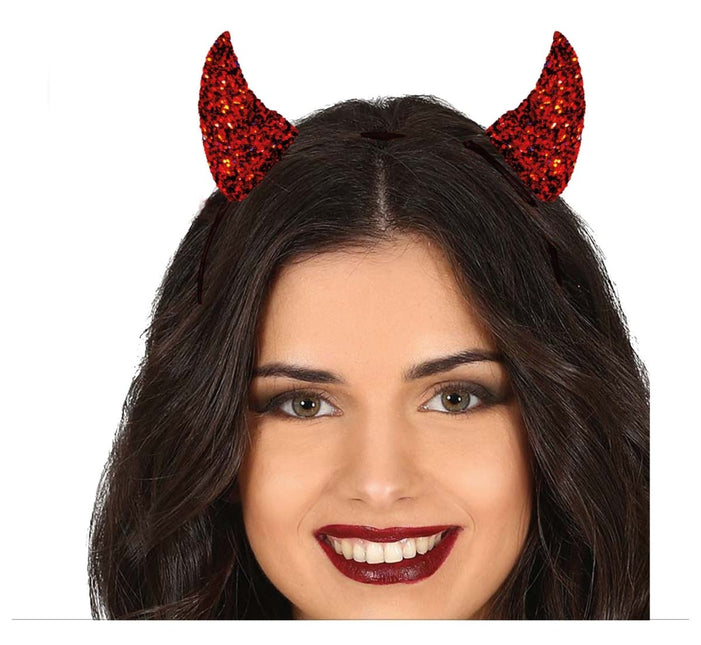 Halloween Haarband Rood Duivel Glitter - Partywinkel - 8434077268803
