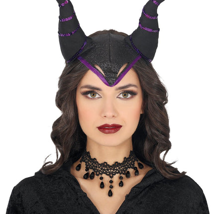 Halloween Haarband Zwart Paars Hoorns van Fiestas Guirca koop je bij Partywinkel