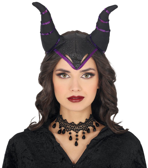Halloween Haarband Zwart Paars Hoorns van Fiestas Guirca koop je bij Partywinkel