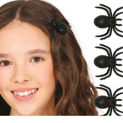 Halloween Haarclip Nep Spin 3cm 3st - Partywinkel - 8434077190722