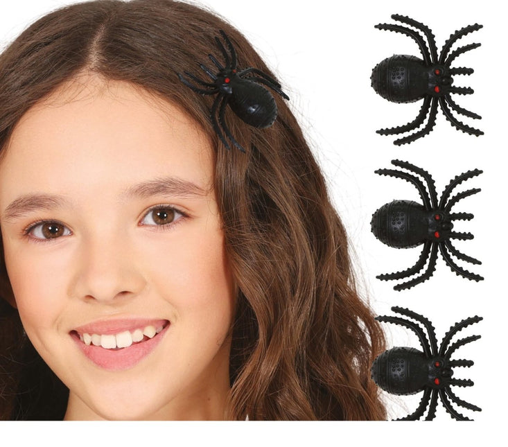 Halloween Haarclip Nep Spin 3cm 3st - Partywinkel - 8434077190722