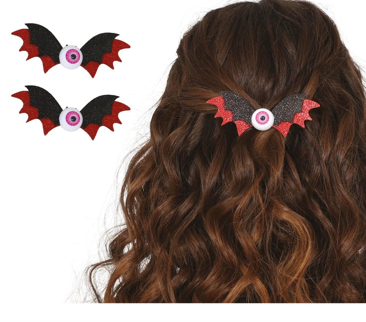 Halloween Haarclip Vleermuis 10cm 2st - Partywinkel - 8434077190692