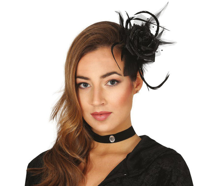 Halloween Haarclip Zwarte Bloem van Fiestas Guirca koop je bij Partywinkel