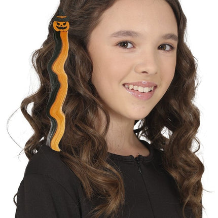 Halloween Hair Extension Zwart Oranje 40cm - Partywinkel - 8434077480731