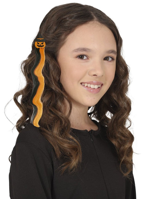 Halloween Hair Extension Zwart Oranje 40cm - Partywinkel - 8434077480731