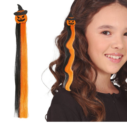 Halloween Hair Extension Zwart Oranje 40cm - Partywinkel - 8434077480731