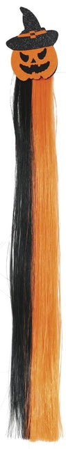 Halloween Hair Extension Zwart Oranje 40cm - Partywinkel - 8434077480731