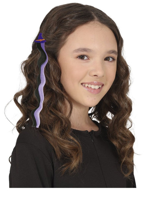 Halloween Hair Extension Zwart Paars 40cm - Partywinkel - 8434077480724