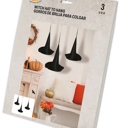 Halloween Hangdecoratie Heksenhoeden 18cm 3 delig - Partywinkel - 8434077243411