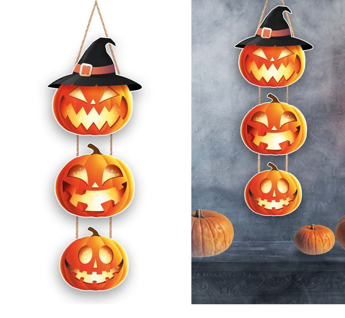 Halloween Hangdecoratie Pompoenen Bord 64cm - Partywinkel - 8434077268919