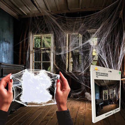 Halloween Hangdecoratie Wit Spinnenweb 60gr van Fiestas Guirca koop je bij Partywinkel