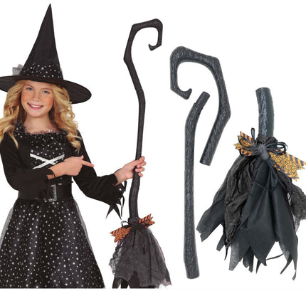 Halloween Heksenbezem Zwart Paars 90cm - Partywinkel - 8434077199992