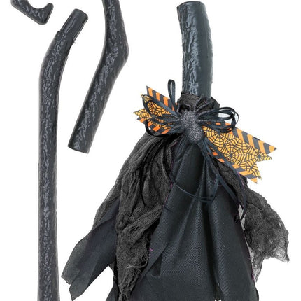 Halloween Heksenbezem Zwart Paars 90cm - Partywinkel - 8434077199992