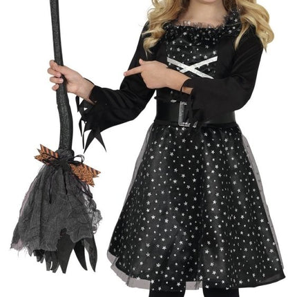 Halloween Heksenbezem Zwart Paars 90cm - Partywinkel - 8434077199992