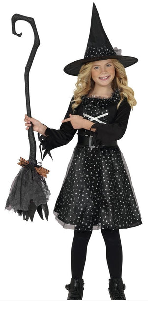 Halloween Heksenbezem Zwart Paars 90cm - Partywinkel - 8434077199992