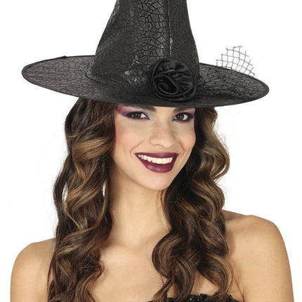 Halloween Heksenhoed Met Bloem - Partywinkel - 8434077135235