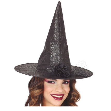 Halloween Heksenhoed Met Bloem - Partywinkel - 8434077135235