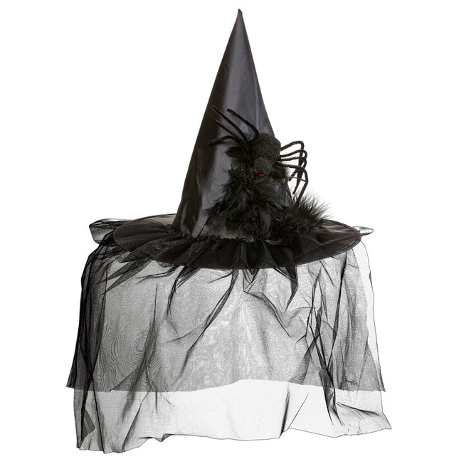 Halloween Heksenhoed Met Sluier En Spin van Widmann koop je bij Partywinkel