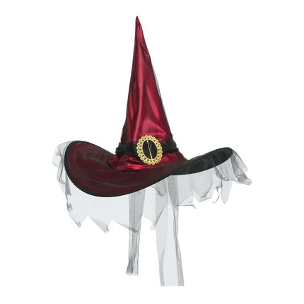 Halloween Heksenhoed Sluier Rood van Fiestas Guirca koop je bij Partywinkel