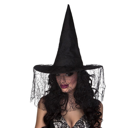 Halloween Heksenhoed Sluier Zwart van Boland koop je bij Partywinkel