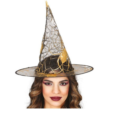Halloween Heksenhoed Zwart Goud - Partywinkel - 8434077135204