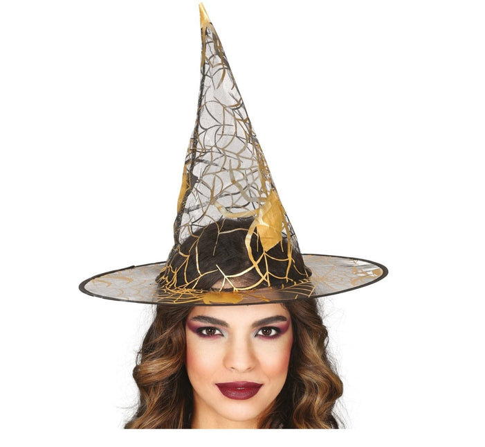 Halloween Heksenhoed Zwart Goud - Partywinkel - 8434077135204