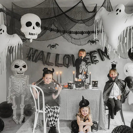 Halloween Helium Ballon Wit Zwart Doodshoofd Leeg 41cm van Partydeco koop je bij Partywinkel