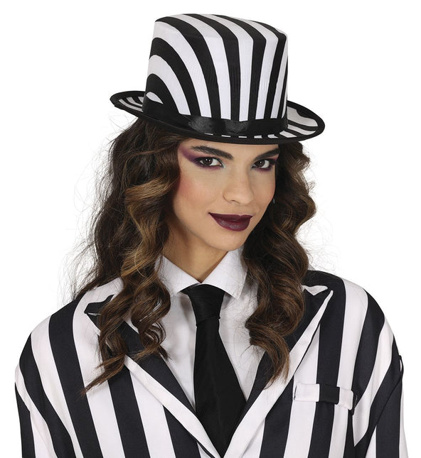Halloween Hoed Zwart Wit Gestreept - Partywinkel - 8434077134818