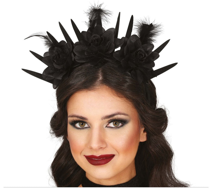 Halloween Hoofdband Zwart Bloemen - Partywinkel - 8434077249239