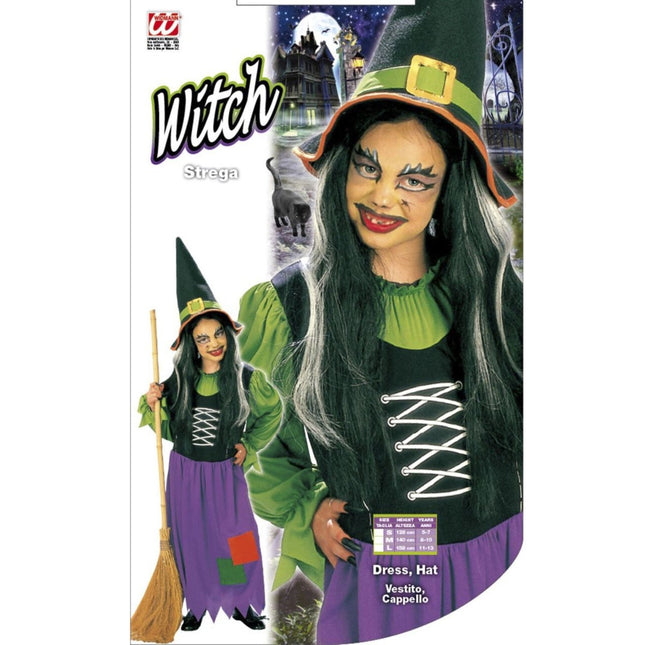 Halloween Jurk Paars Groen Meisje Heks van Widmann koop je bij Partywinkel