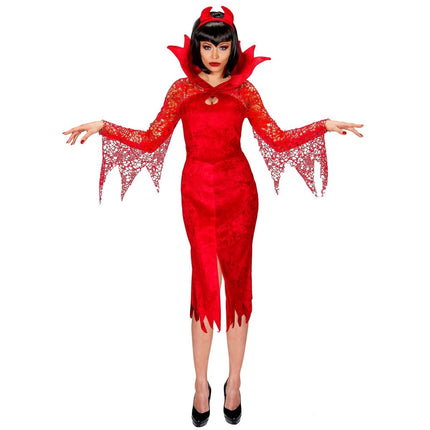 Halloween Jurk Rood Dames Duivel 2 delig van Widmann koop je bij Partywinkel