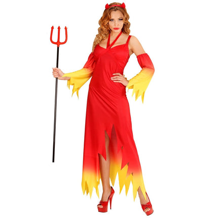 Halloween Jurk Rood Geel Dames Duivel van Widmann koop je bij Partywinkel