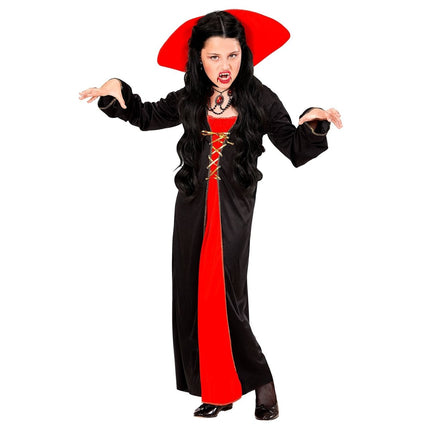 Halloween Jurk Rood Zwart Meisje Vampier 2 delig van Widmann koop je bij Partywinkel