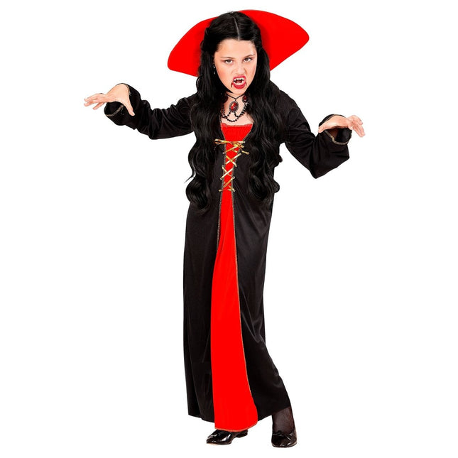 Halloween Jurk Rood Zwart Meisje Vampier 2 delig van Widmann koop je bij Partywinkel