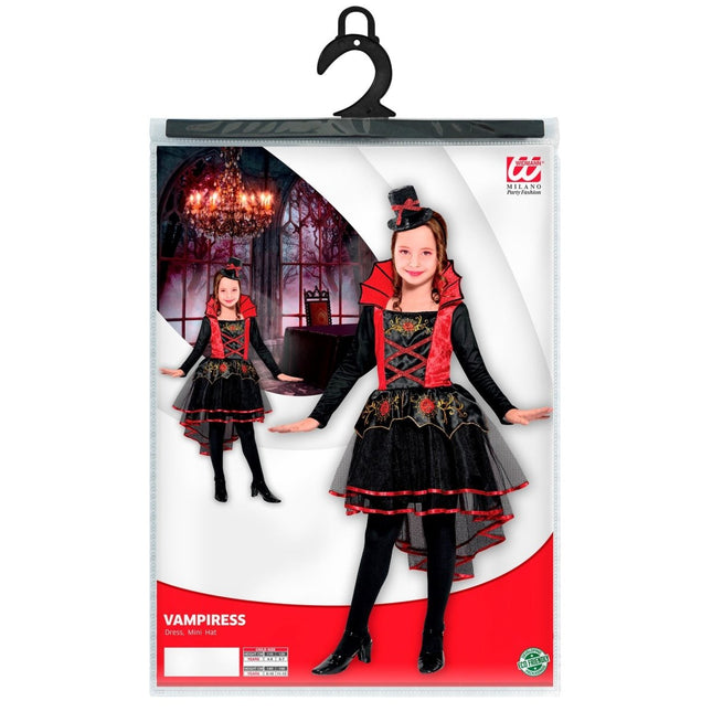 Halloween Jurk Rood Zwart Meisje Vampier van Widmann koop je bij Partywinkel