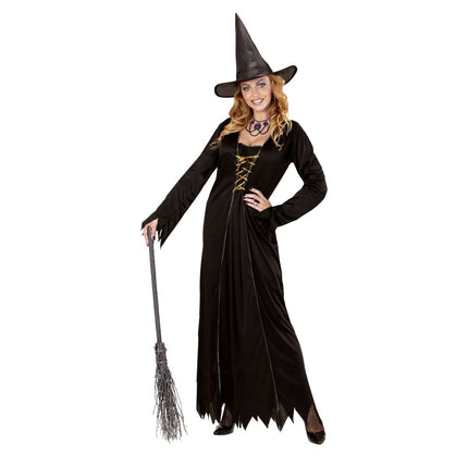 Halloween Jurk Zwart Dames Heks 2 delig van Widmann koop je bij Partywinkel