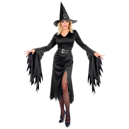 Halloween Jurk Zwart Dames Heks 3 delig van Widmann koop je bij Partywinkel