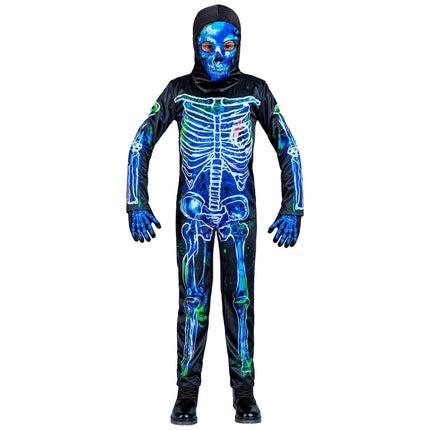Halloween Kostuum Zwart Blauw Kind Skelet 2 delig van Widmann koop je bij Partywinkel