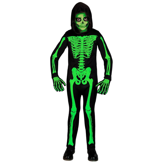 Halloween Kostuum Zwart Groen Kind Skelet 2 delig van Widmann koop je bij Partywinkel