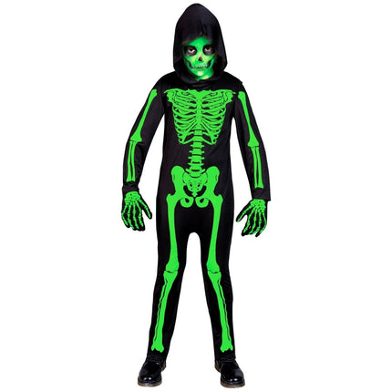 Halloween Kostuum Zwart Groen Kind Skelet 2 delig van Widmann koop je bij Partywinkel