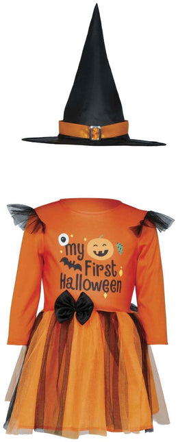 Halloween Kostuum Zwart Oranje Baby Heks van Fiestas Guirca koop je bij Partywinkel
