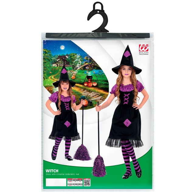 Halloween Kostuum Zwart Paars Meisje Heks van Widmann koop je bij Partywinkel